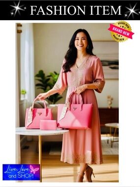 PURSE: 3 Piece Coral Pink Set: 2 Handbags & 1 Wallet, NWOT